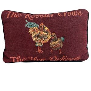 Tapestry Rooster & Hen Pillow 12x7 Rooster Crows Hen Delivers Whimsical Farm